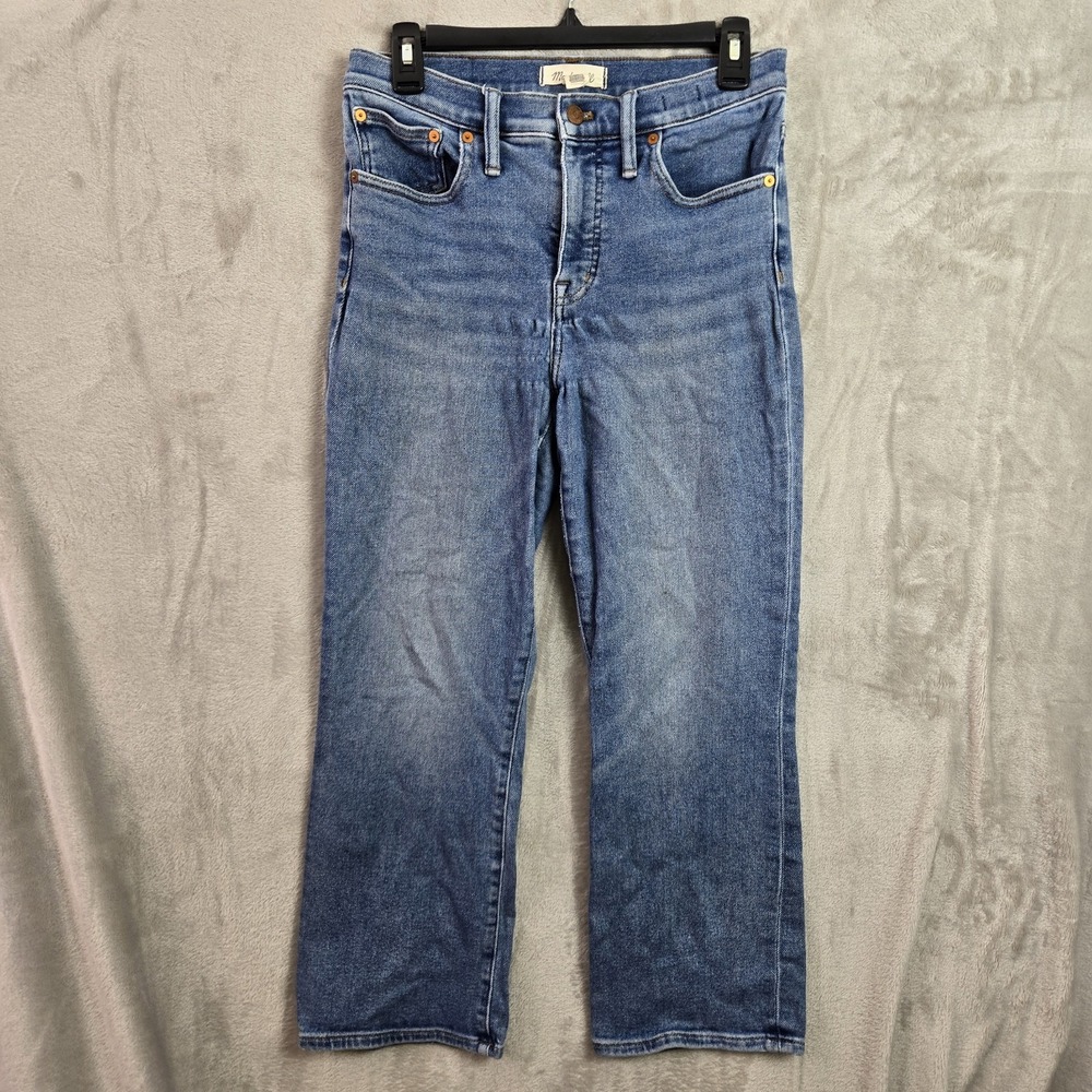 Madewell Cali Demi Boot Jeans Womens 29 Blue Denim Stretch Logo Distressed 28x25